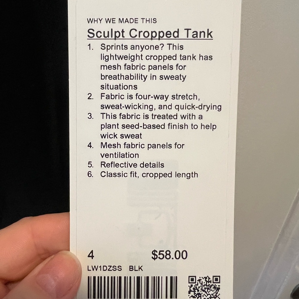 Lululemon Sculpt Cropped Tank, Size 4 - Picture 3 of 4